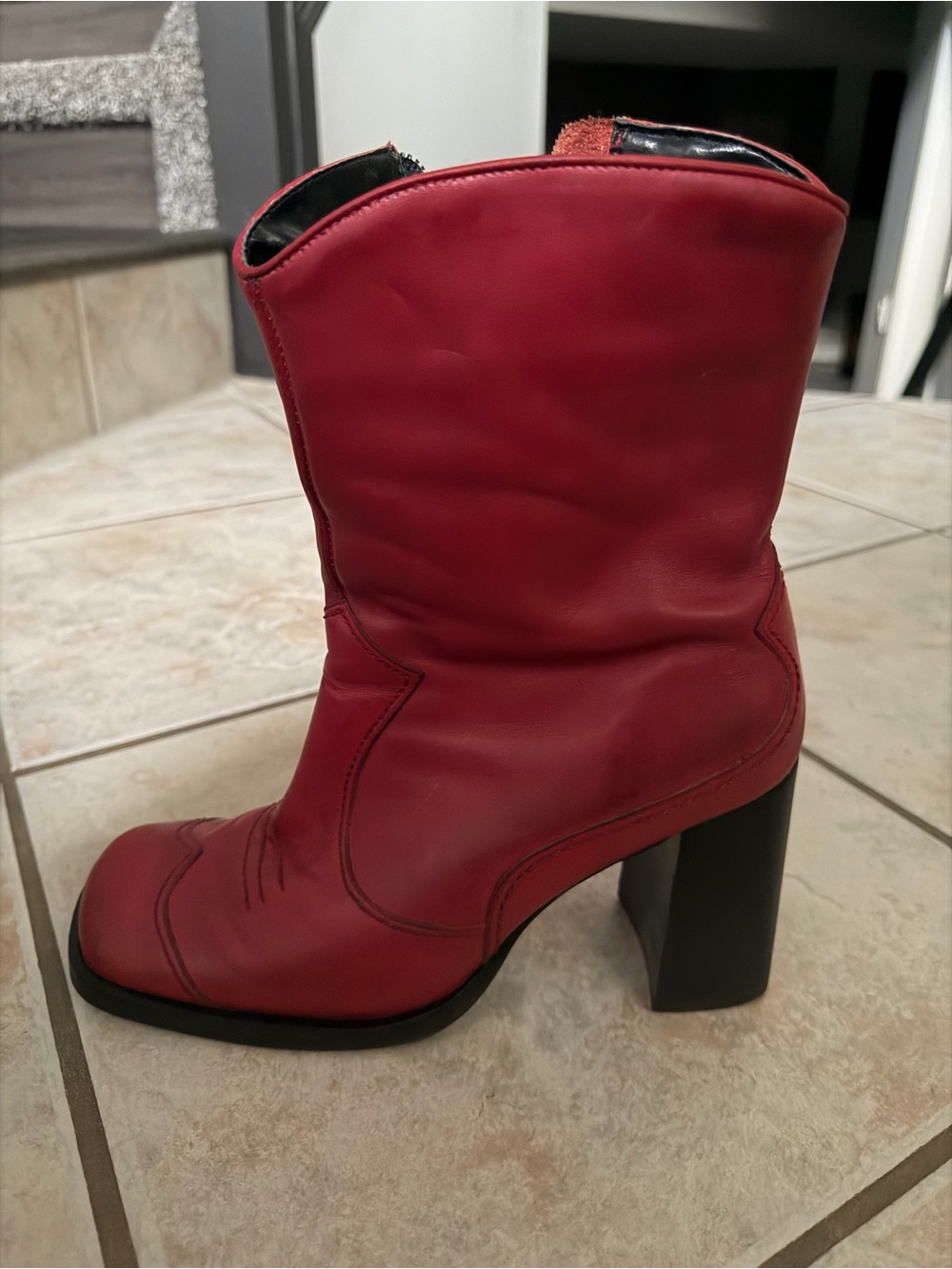 Red leather boots